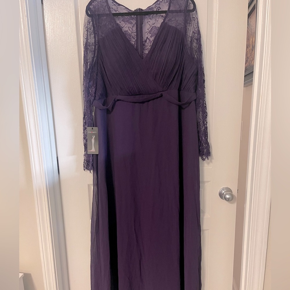 Purple Ever Pretty Lace Top Long Sleeve Formal Dress